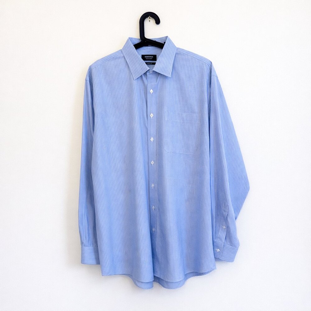 Nordstrom Men’s Dress Shirt 17 / 36 Blue White Pinstripe Button Down